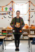 Hand Crocheted Halloween Ghost & Pumpkin Cardigan