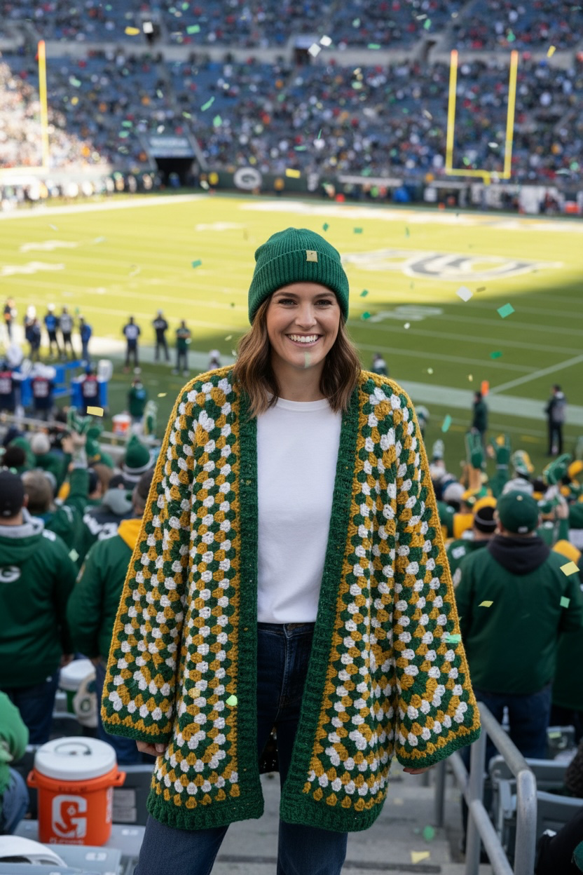 Crocheted Football Cardigan